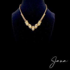 𝅺czech Bohemian 18kt gold plated round and navette faceted Crystal neckla…